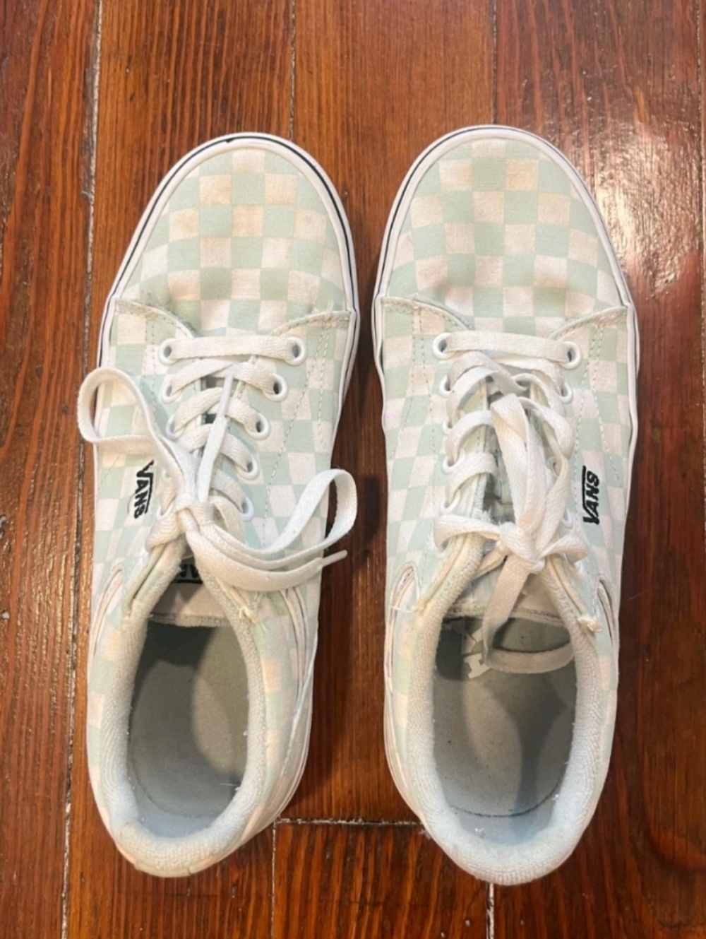 Vans Selan Checkerboard Mint/White Canvas Sneaker Woman Size 8.5